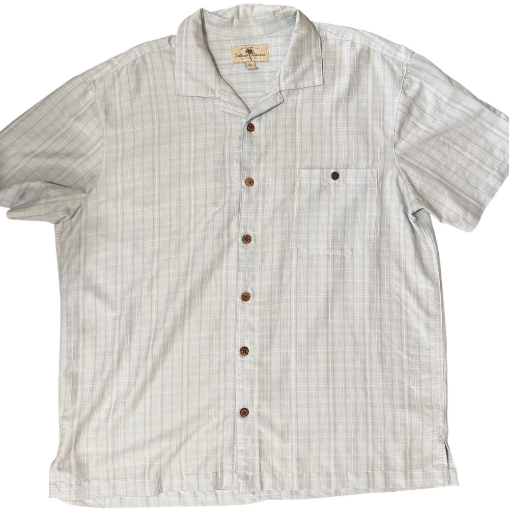Island Shores Mens Hawaiian Shirt in Light Blue Plaid XL Resortwear, casual wear